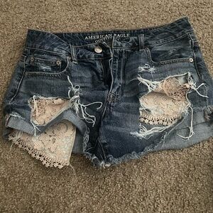 American Eagle Outfitters Blue Distressed Jean Shorts